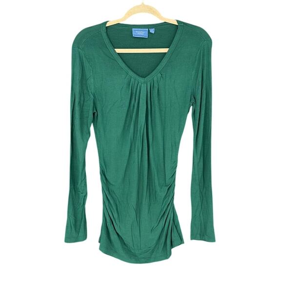 Simply Vera Vera Wang Green Ruched V-Neck Blouse Stretch Casual Workwear M - Picture 1 of 6